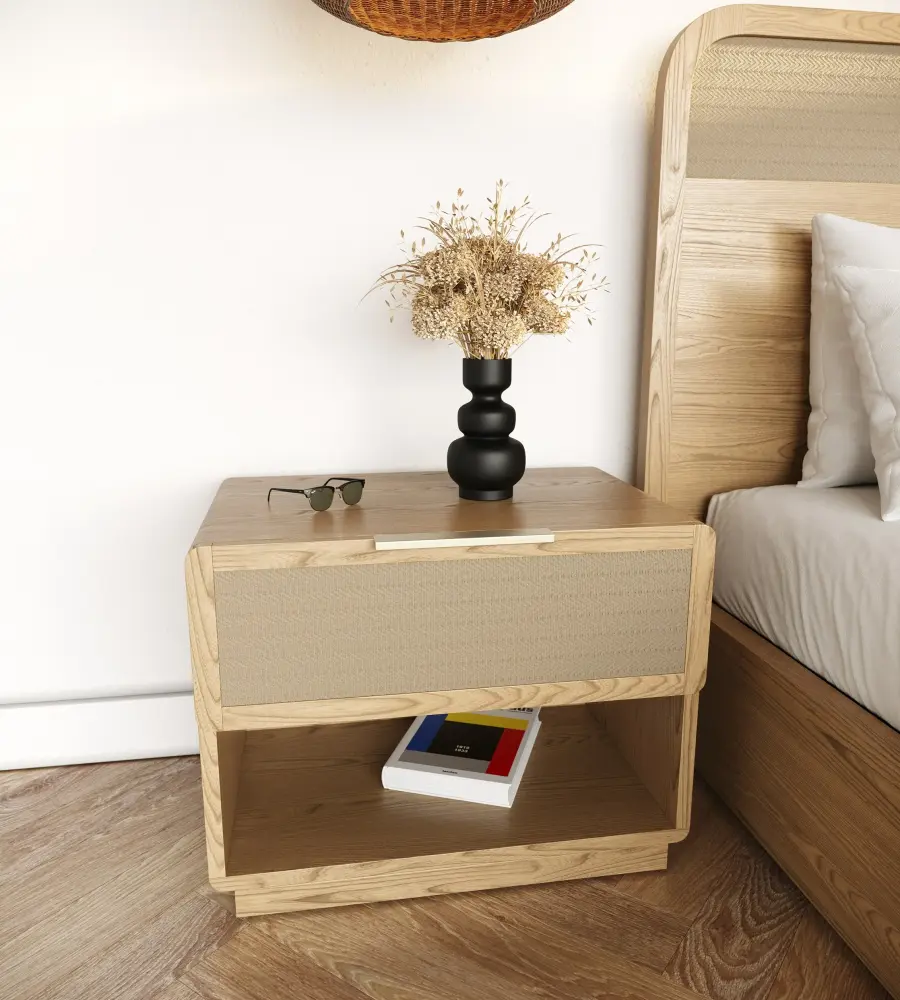 Modrest Gavin - Modern Real Ash + Rattan Nightstand