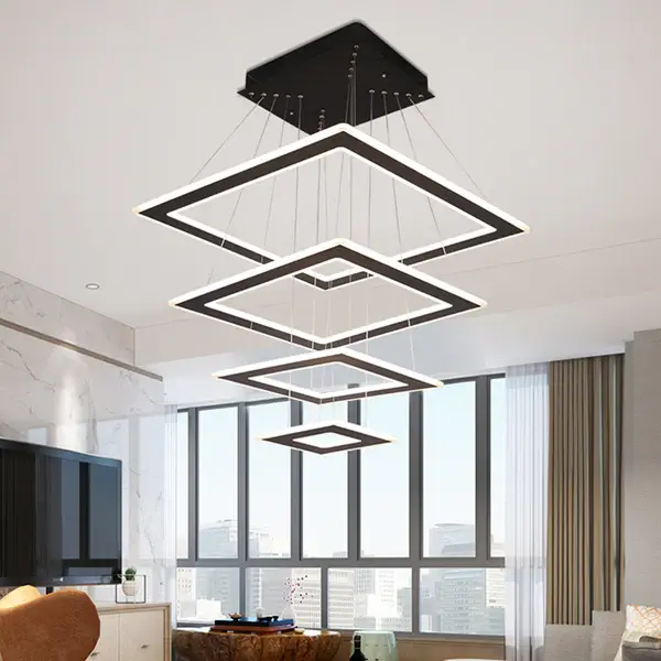 Rhombus Tiered Living Room LED Suspension Light Plastic glass Nordic Style Chandelier Lighting Black