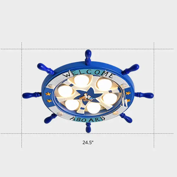 Cartoon Rudder Shaped LED Ceiling Flush Airy Metal Kids Room Flush-Mount Light Fixture