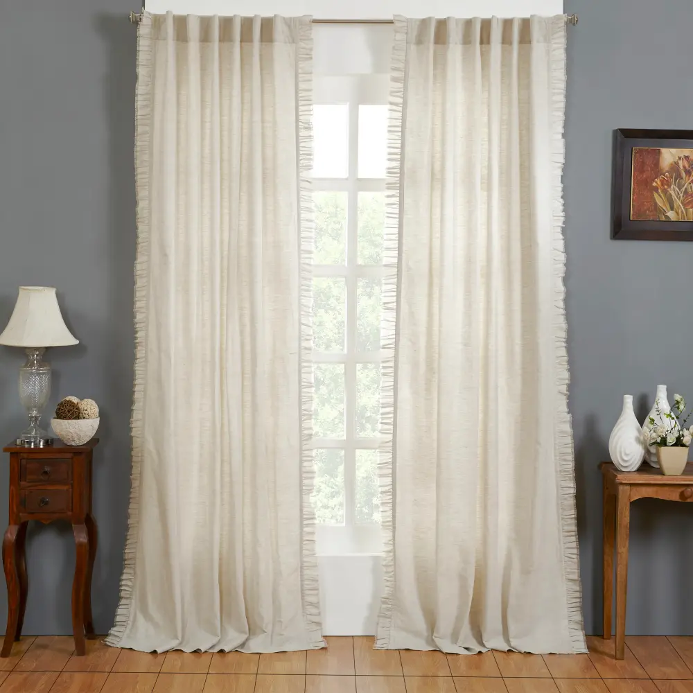 Bohemian Frayed Flax Curtain Panel