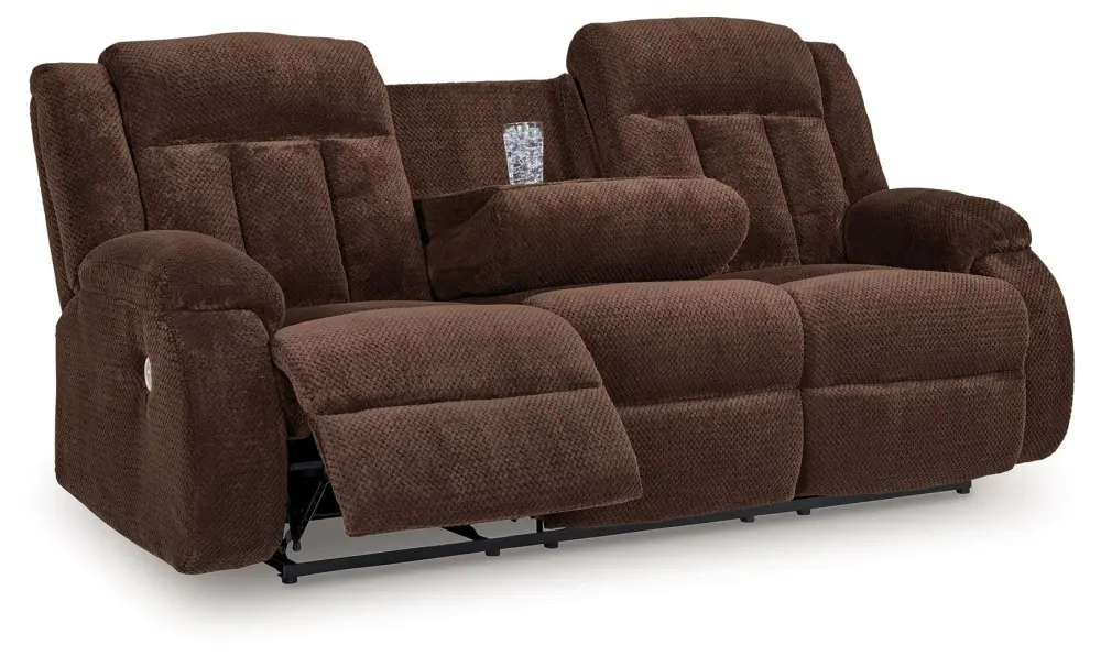 Free Wake - Reclining Power Sofa Drop Down Table - Chocolate
