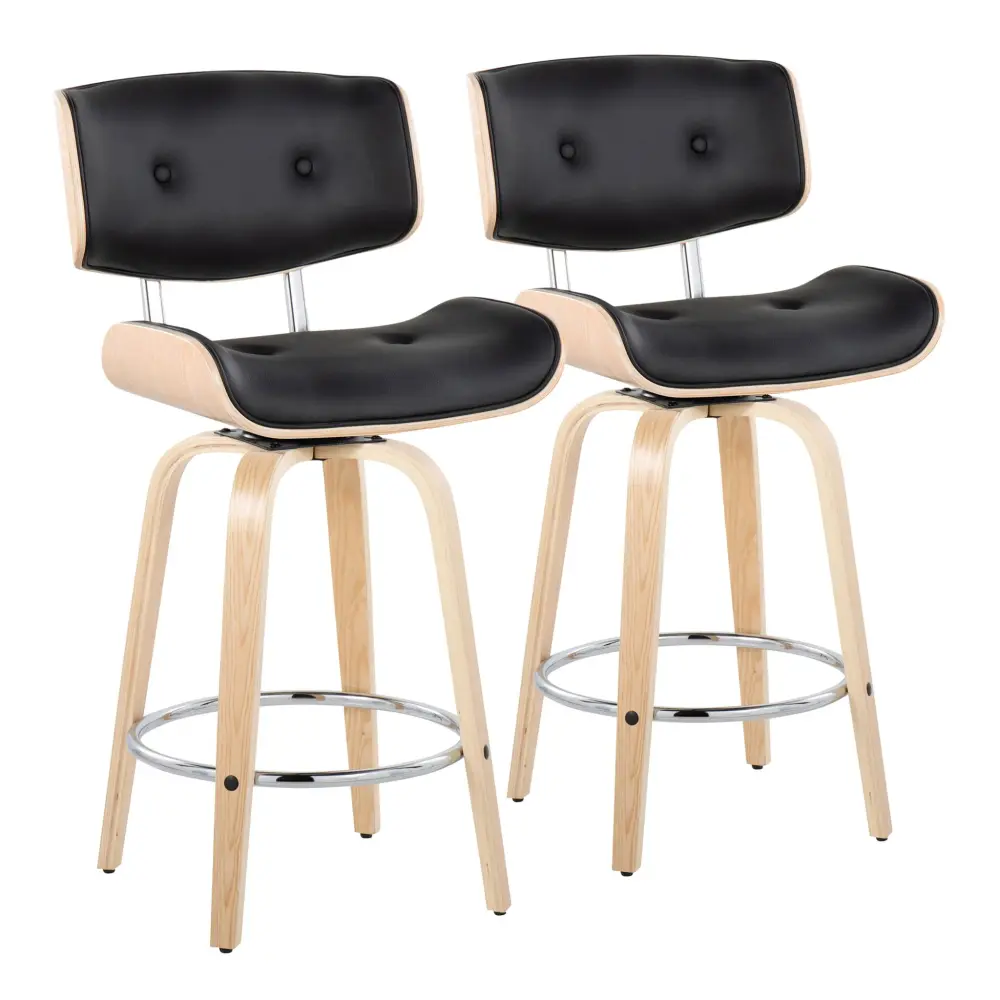 Lombardi - Mid Century Modern Fixed Height Counter Stool Rotate Round Footrest (Set 2)