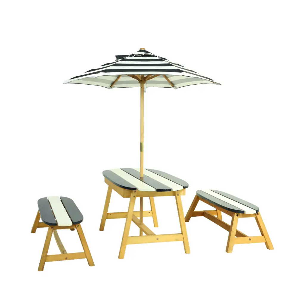 Naturally Playful Kids Picnic Table Umbrella, Indoor / Outdoor Fun - Blue / White Stripes