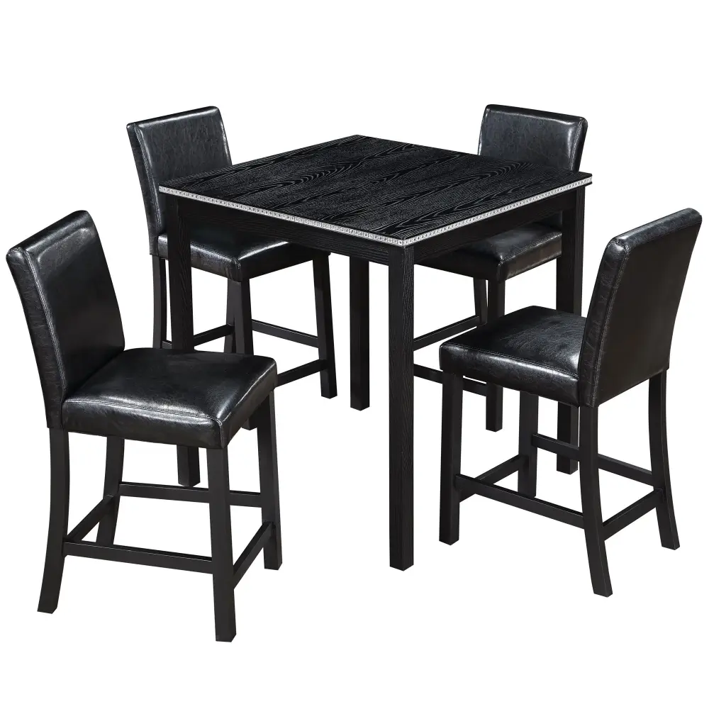 5 Pieces Counter Height Table Place, Kitchen Table Square Table And 4 Upholstered Chairs