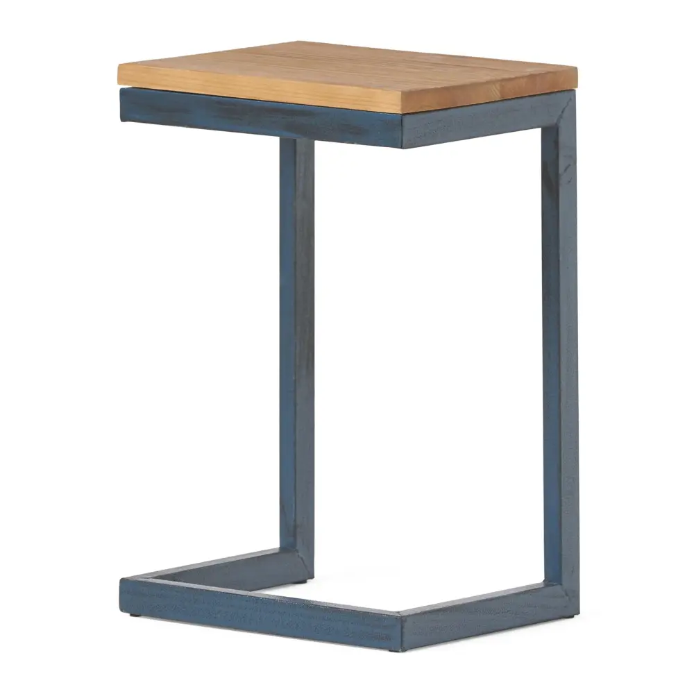Small C Shaped End Table Iron Base And Fir Wood Top - Black