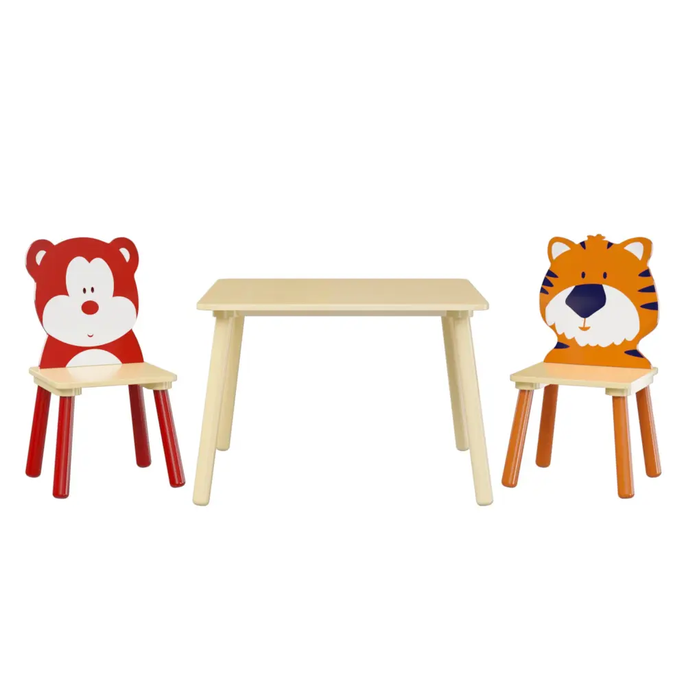 Table And 2 Chairs Adjust, Activity Play Table Set Bear & Tiger Design - Natural