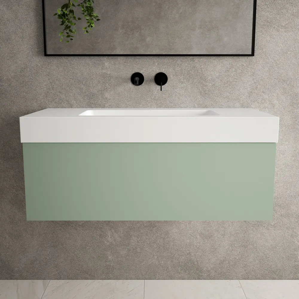 Raffinata One Drawer Vanity Unit Beyondstone BLOC Basin - Matt Buoyant Green 1000mm