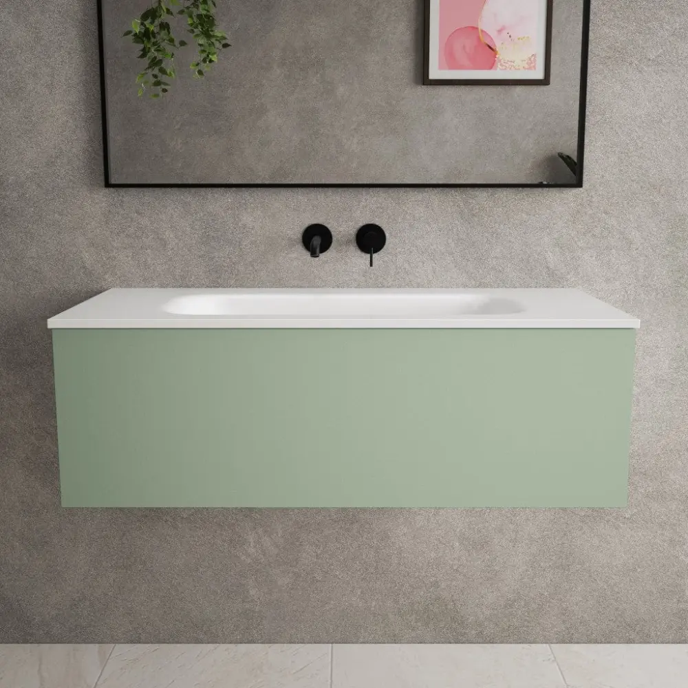Raffinata One Drawer Vanity Unit Beyondstone Basin - Matt Light Sage 1000mm