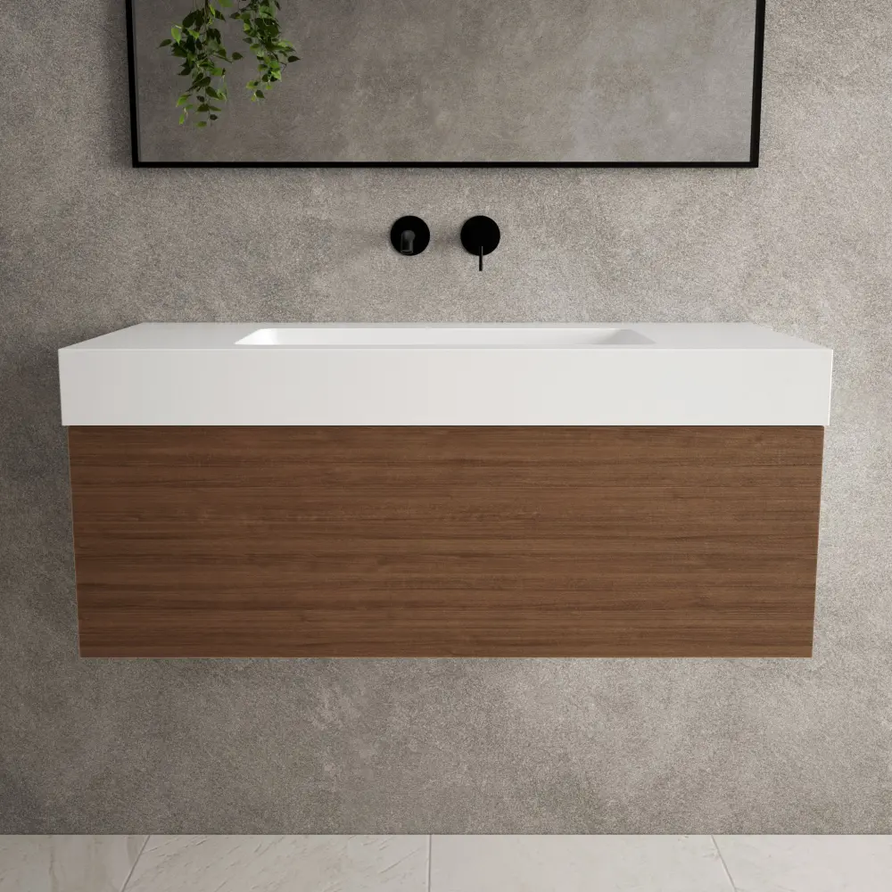 Raffinata One Drawer Vanity Unit Beyondstone BLOC Basin - Walnut 1000mm