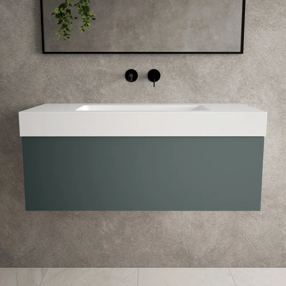 Raffinata One Drawer Vanity Unit Beyondstone BLOC Basin - Matt Dark Mint 1000mm