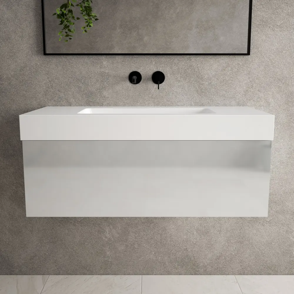 Raffinata One Drawer Vanity Unit Beyondstone BLOC Basin - Gloss Dove 1000mm
