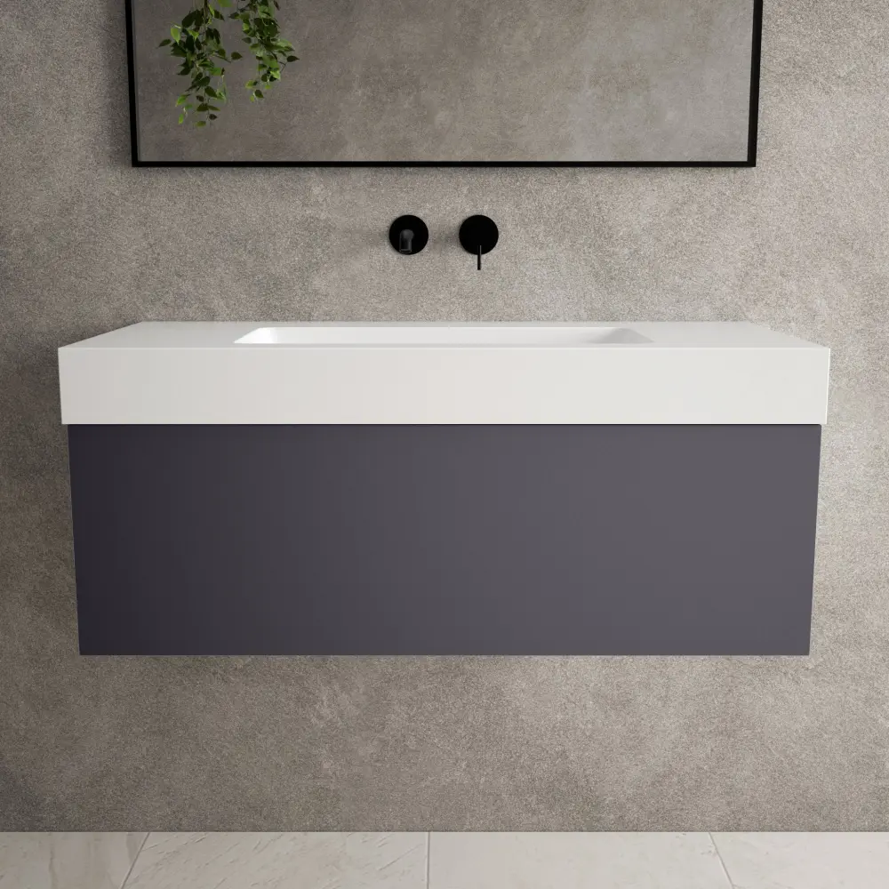 Raffinata One Drawer Vanity Unit Beyondstone BLOC Basin - Matt Graphite 1000mm