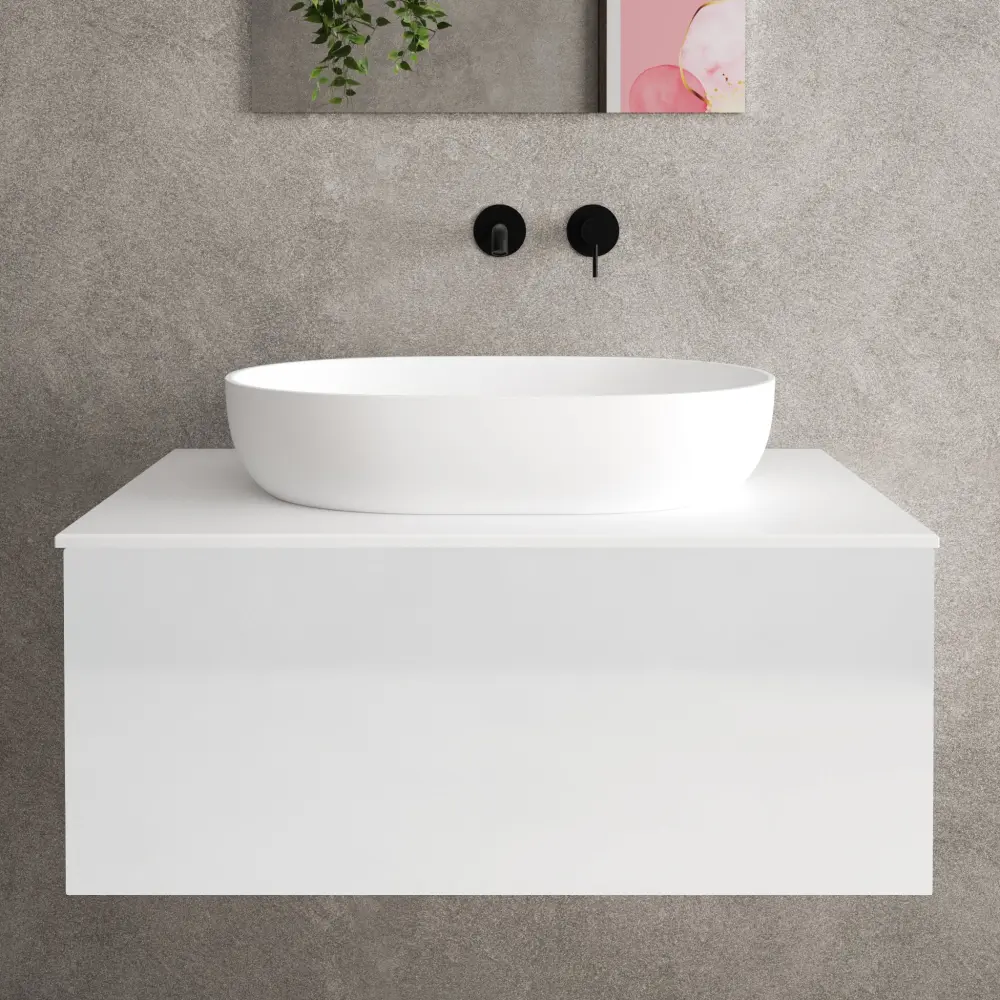 Raffinata Singular Drawer Countertop Vanity Unit - Gloss White 800mm