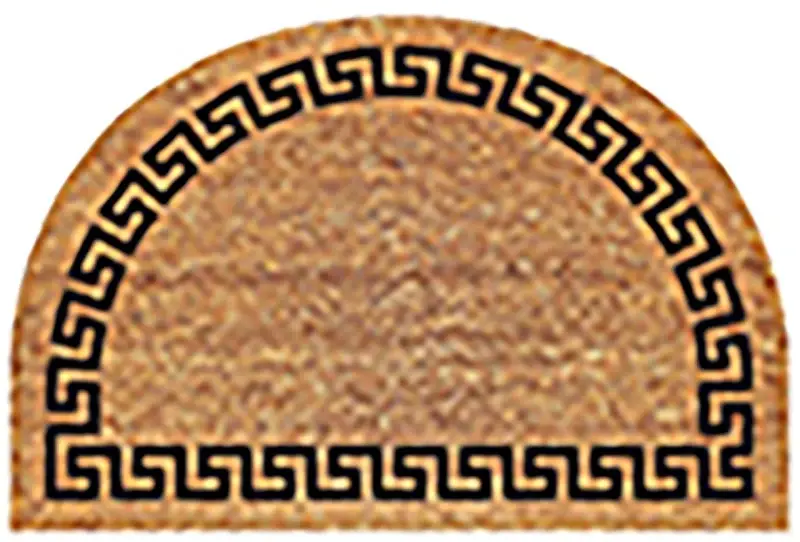 Americo Home 77FLGKY023 Door Mat, 24 L, 36 W, Semi-Circle, Greek Vital Pattern, Coir Surface, Black/Brown/Tan
