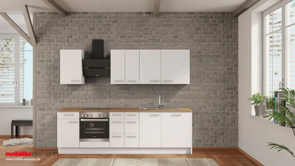 nobilia compact kitchen Datteln 270 cm alpine chalk matte Sierra oak complete hob