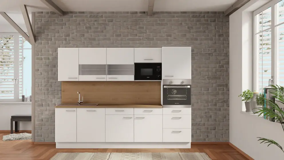 nobilia kitchen Brandenburg der Havel 285 cm snow matte cheap buy oak Provence complete kitchen