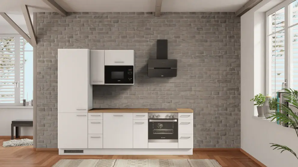 nobilia kitchen Friedrichshafen 270 cm Alpine white dull Oak Provence buy cheap from factory