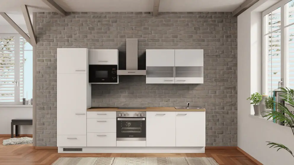 nobilia kitchen unit Pforzheim 300 cm Alpine ivory matte Oak Provence oven