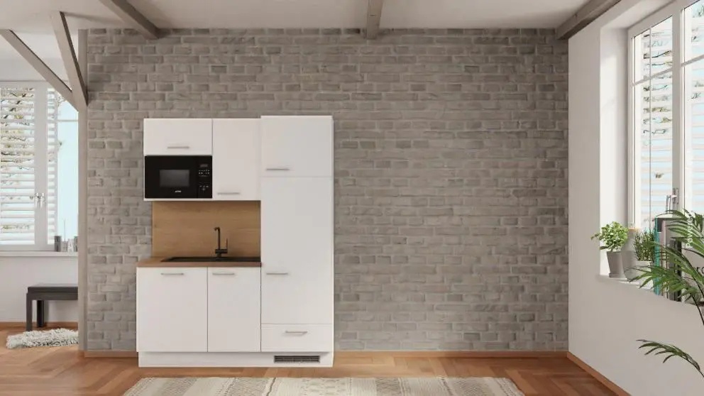 nobilia office kitchen Wiesbaden 165 cm alpine white satin Sierra oak microwave