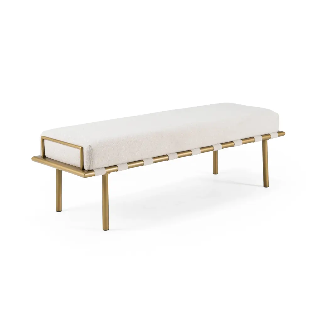Solid Wood Modrest Hathaway - Modern Beige Fabric + Antique Warm alloy Dining Bench