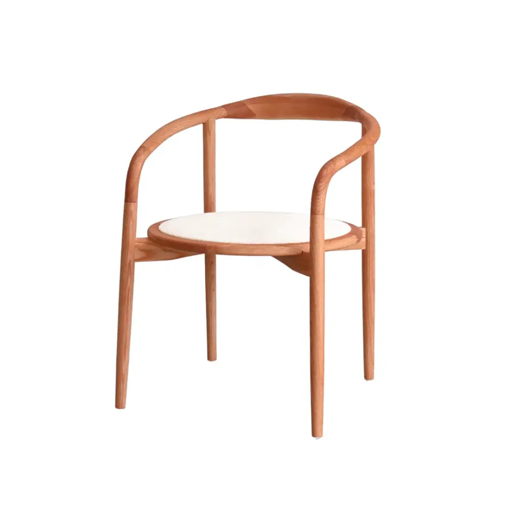 Dining room chair Ely - Airy Walnut - Round seat wood - White/beige (VDF115)
