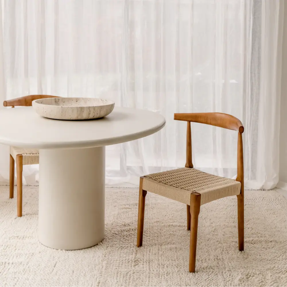 Dining room chair walnut - Gouzon - Rope woven seat | Rust-Resistant Finish
