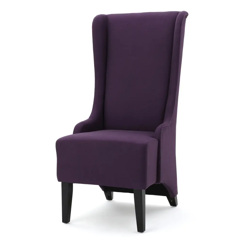 Fabric Dining Chair High Back And Birch Wood Legs - Plum