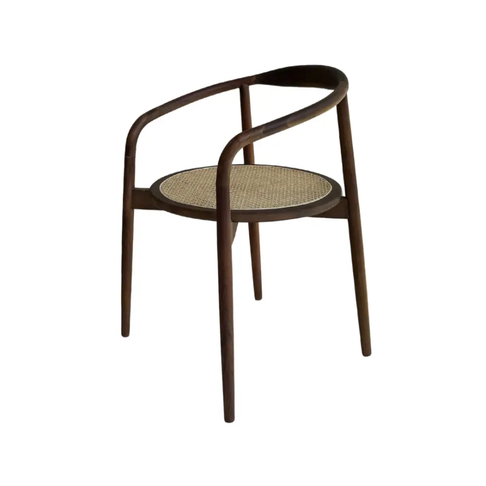 Formal Dining Ely dining room chair rich walnut - Round rattan seat - Acacia wood