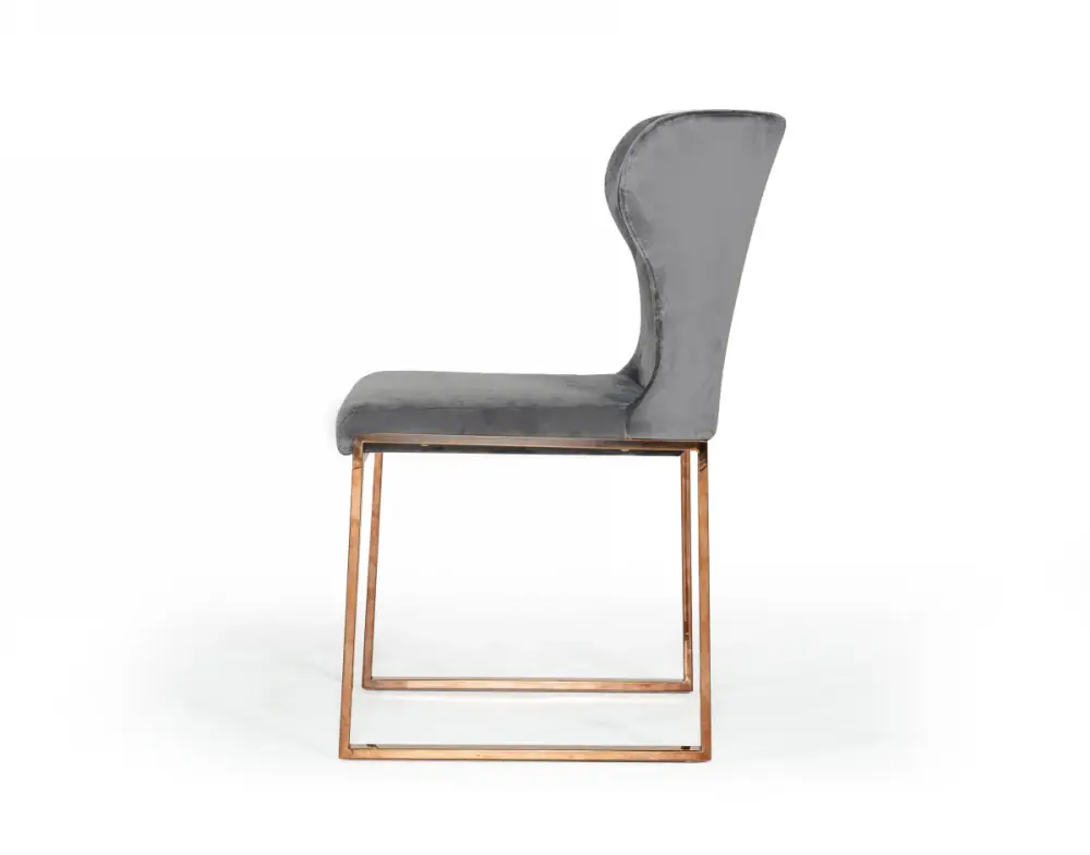 Modrest Chadwick Modern Grey Velvety & Rosegold Dining Chair