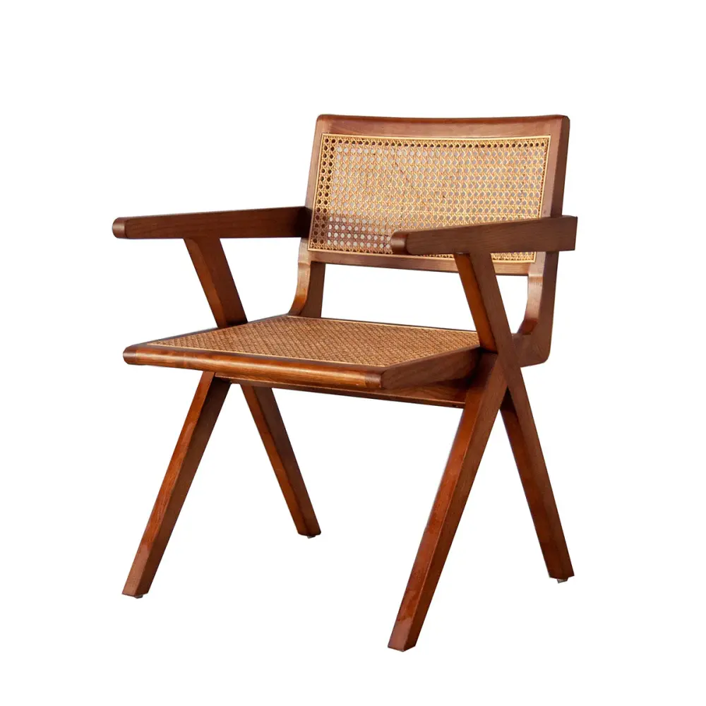 Retro Chair Armrest Walnut/Wicker - Ruben