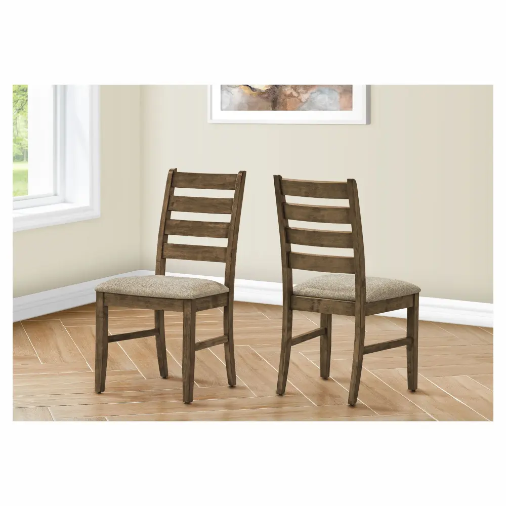 Set Wooden Dining Chairs Beige Fabric, 2 Units
