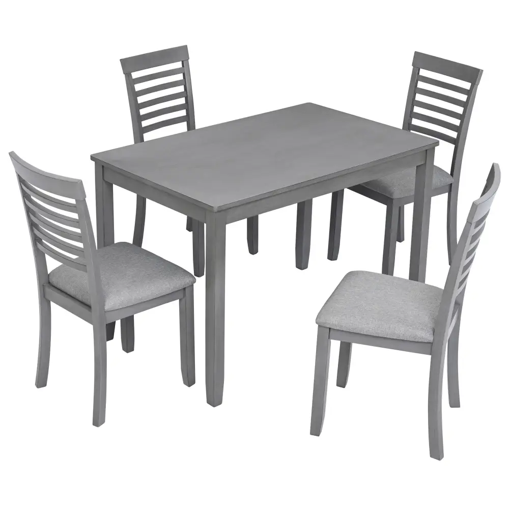 Extendable Farmhouse 5 Pieces Modern Dining Adjust, Rectangular Wooden Dining Table 4 Upholstered Chairs
