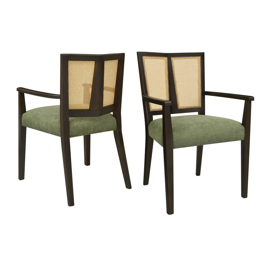 Mid Century Contemporary Arm Dining Chair Set Rattan Backrest
