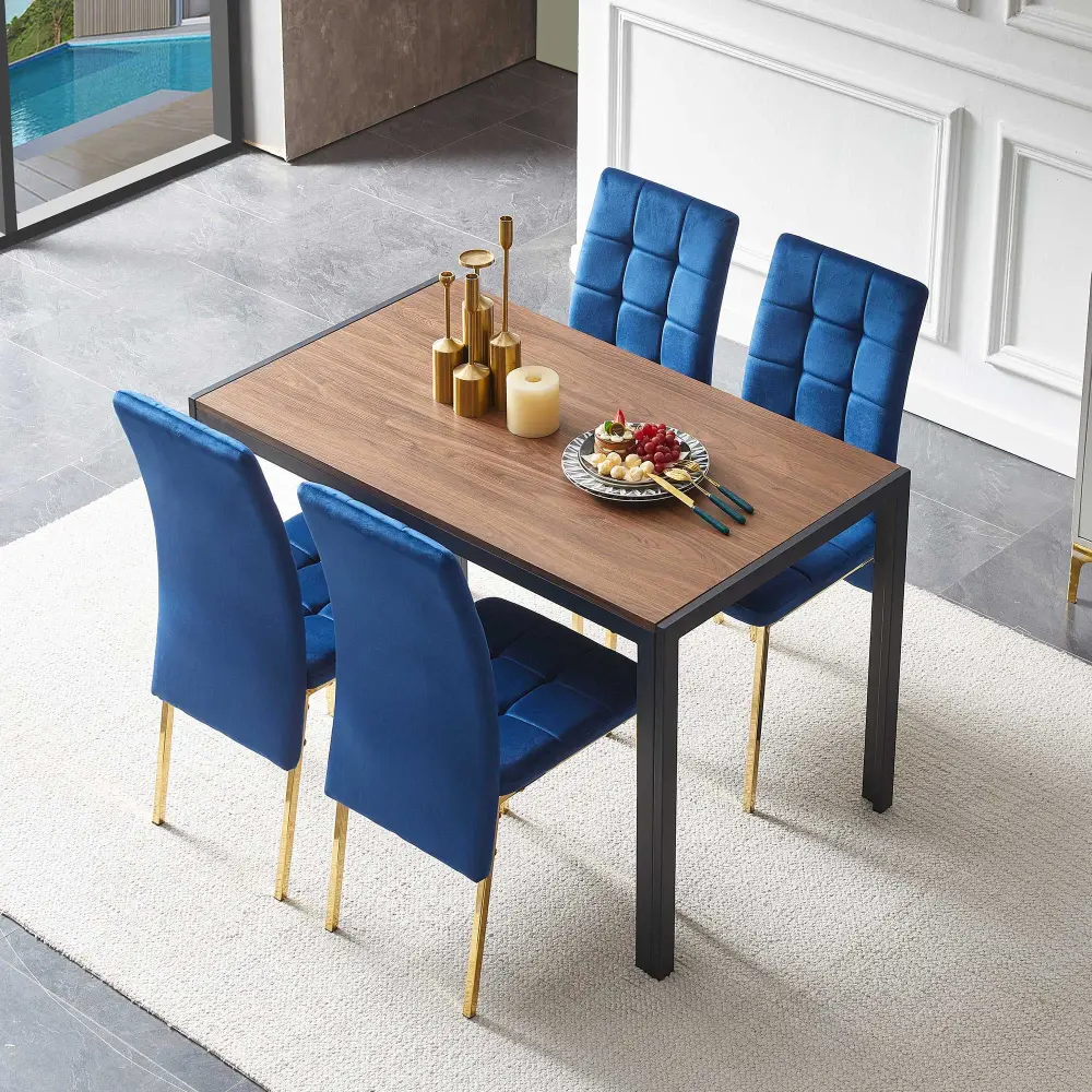 5 Pieces Dining Place Including High Back Color Legs Nordic Dining Chair & Creative Design Dining Table