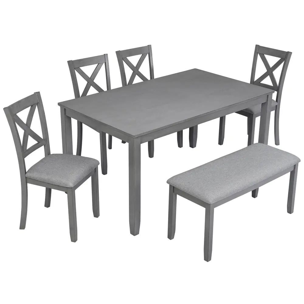 6 Pieces Kitchen Dining Adjust, Rectangular Wooden Dining Table 4 Chairs And Bench