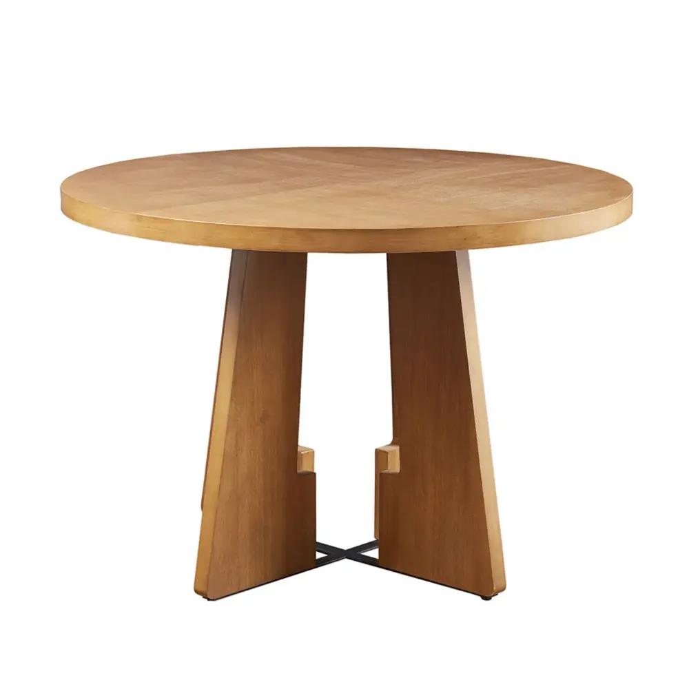 Round Dining Table Pecan Wood Veneer - Walnut