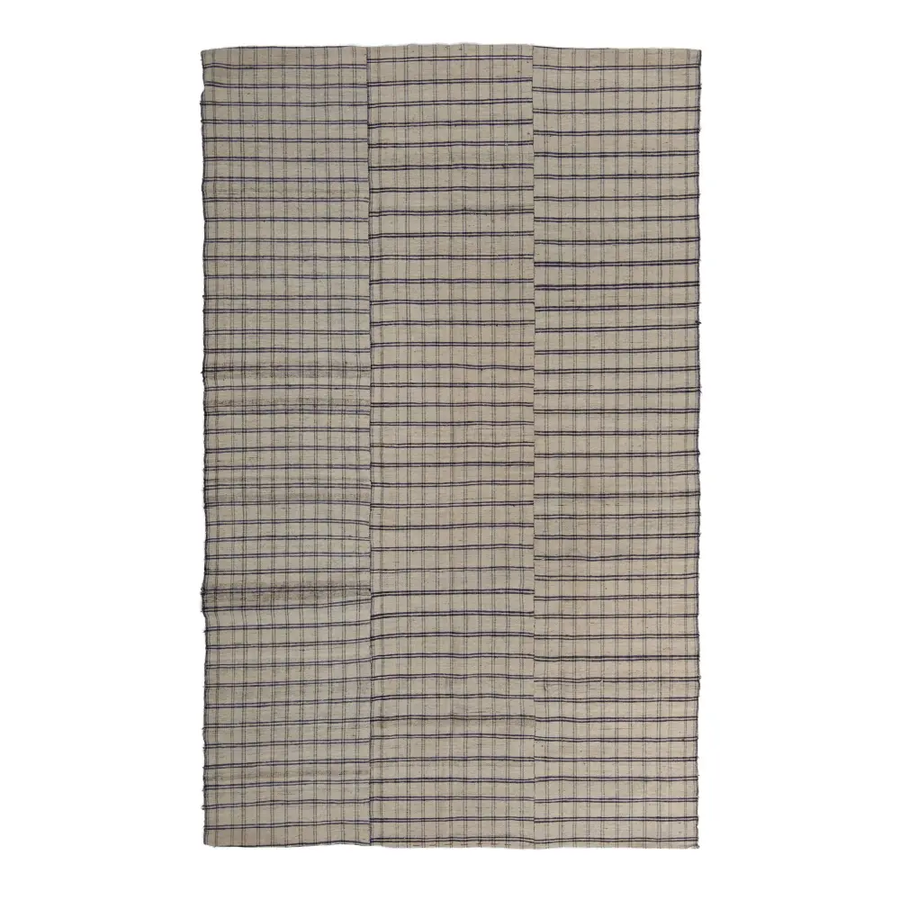 Blue & White Plaid Flatweave Wool Rug - 5'9" x 9'4"