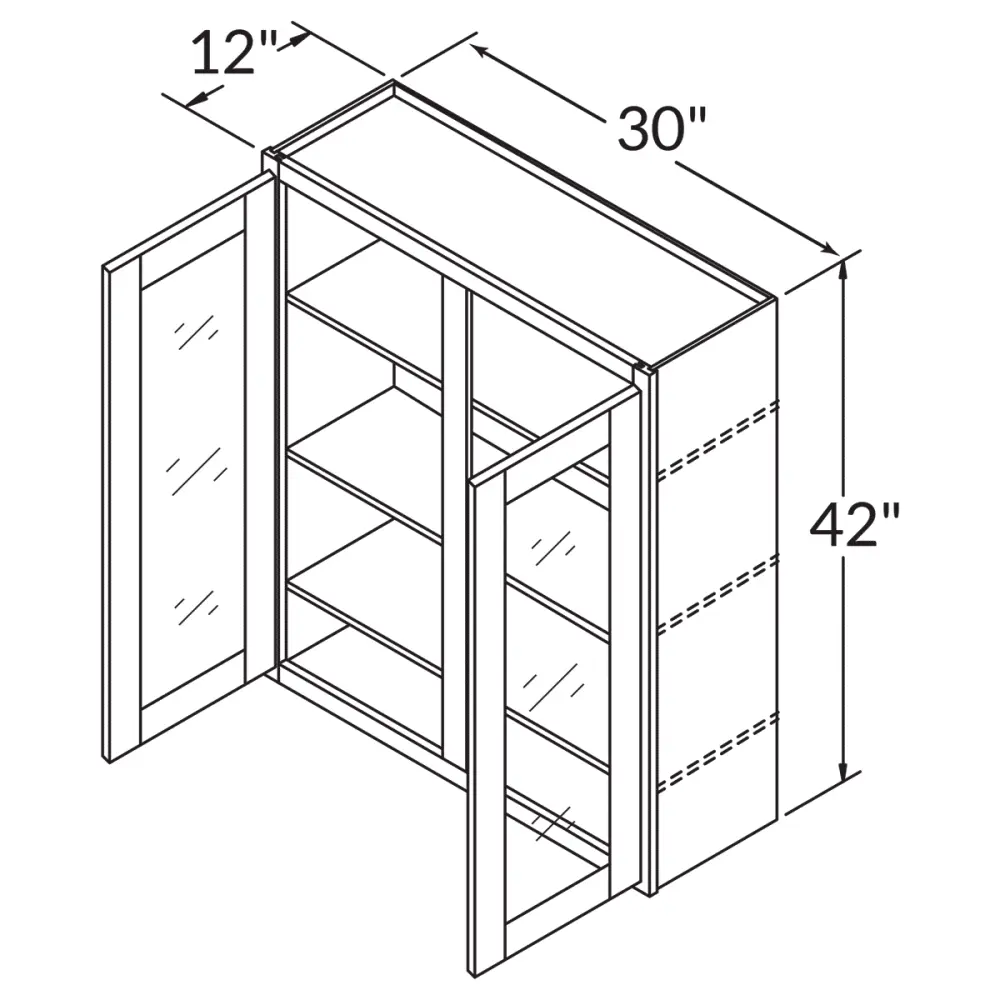 Frosted Glass Door Wall Kitchen Cabinet WMD3042 Alpina White LessCare 30 . width 42 . height 12 . depth