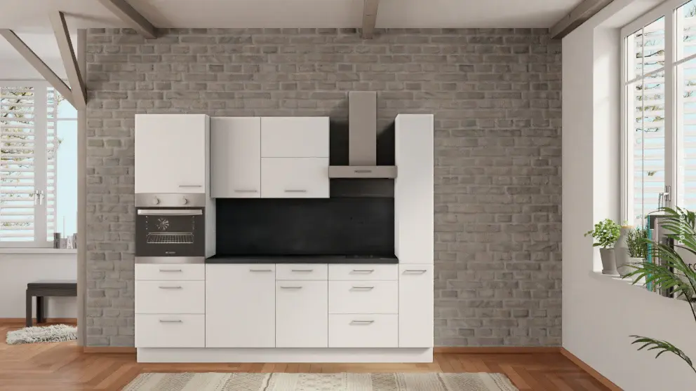 nobilia kitchen unit Ingolstadt 225 cm alpine white matte online get concrete slate gray oven