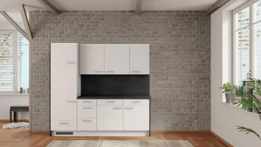 nobilia kitchen unit Villingen-Schwenningen 225 cm white matte cheap from factory get concrete slate gray -_