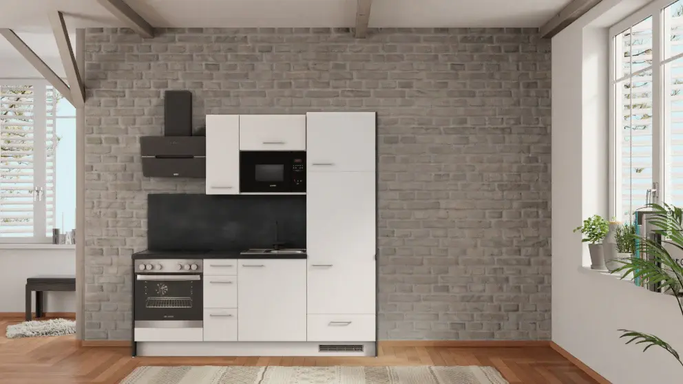 nobilia Mini kitchen Ahrensburg 210 cm white matte concrete slate gray electrical appliances