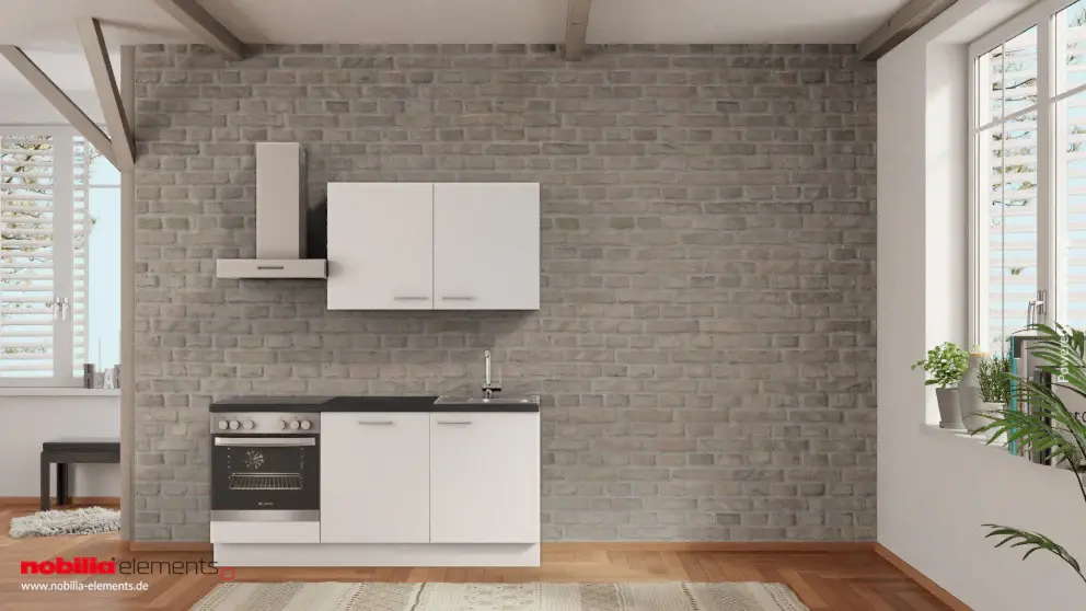 nobilia Mini kitchen Einbeck 180 cm white satin concrete slate gray dishwasher