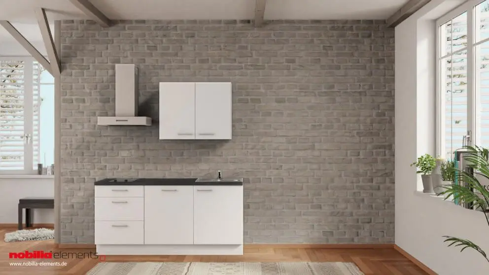 nobilia Mini kitchen Emden 180 cm White matte Concrete Slate ash _-