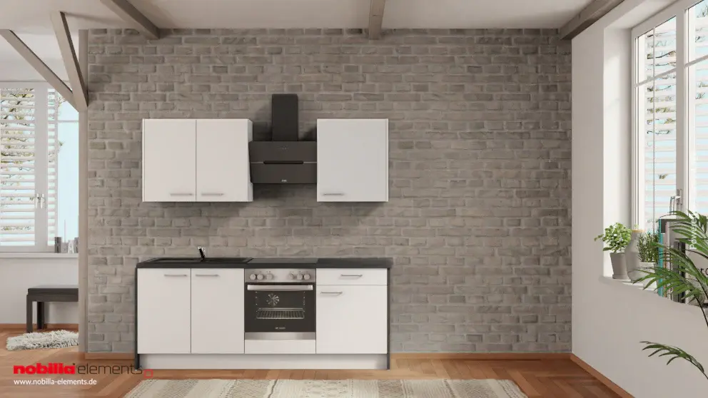 nobilia Mini kitchen Hattingen 180 cm Alpine white matte Concrete slate graphite complete hob