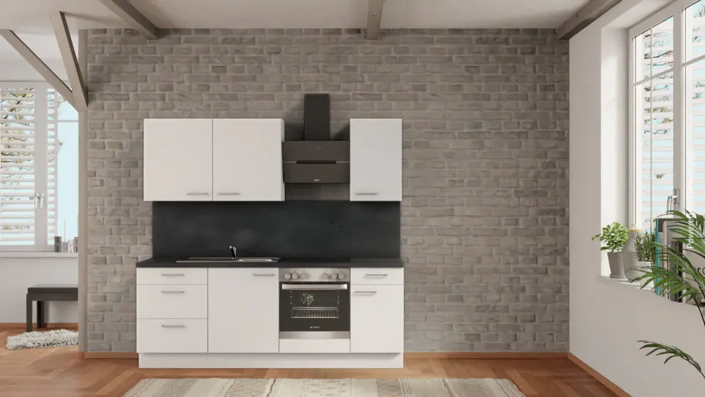 nobilia Mini kitchen Kleve 180 cm white matte concrete slate gray oven