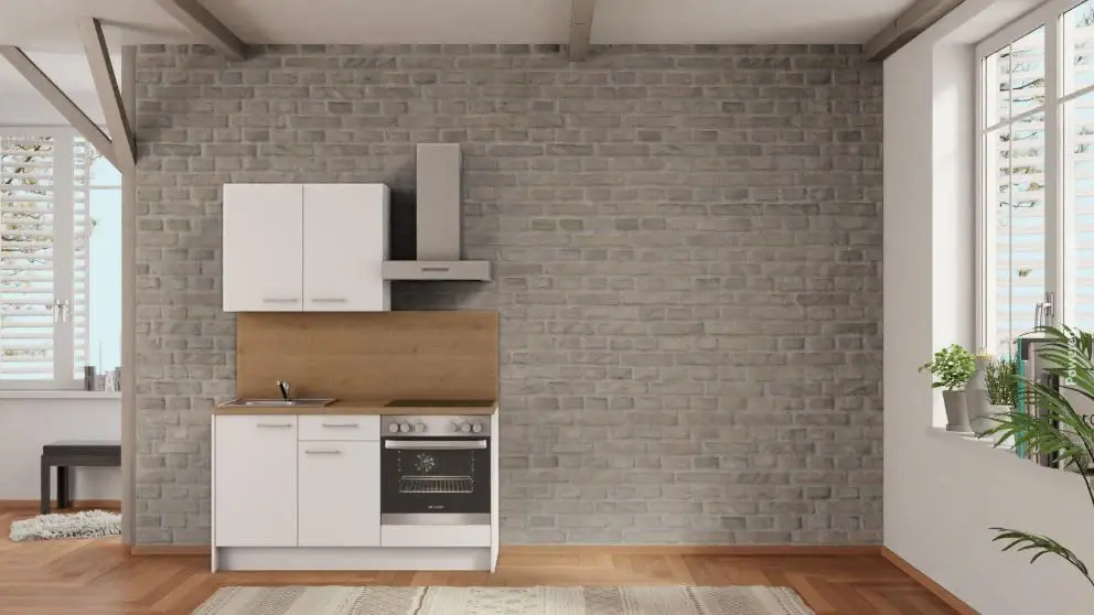nobilia Mini kitchen Merseburg 150 cm Alpine white dull Sierra oak complete hob