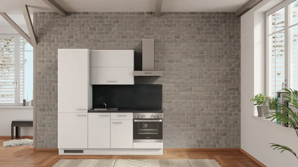 nobilia Mini kitchen Remscheid 210 cm White matte Concrete Slate gray refrigerator