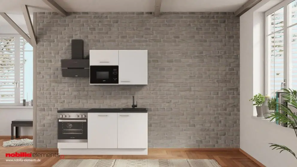 nobilia Mini kitchen Wernigerode 180 cm Alpine white low-sheen Concrete slate gray -- Compatible Nespresso Pods