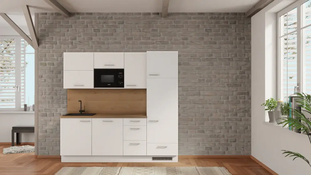 nobilia Modest Kitchen Unit Heidenheim 225 cm White Oak Provence Dishwasher & Oven