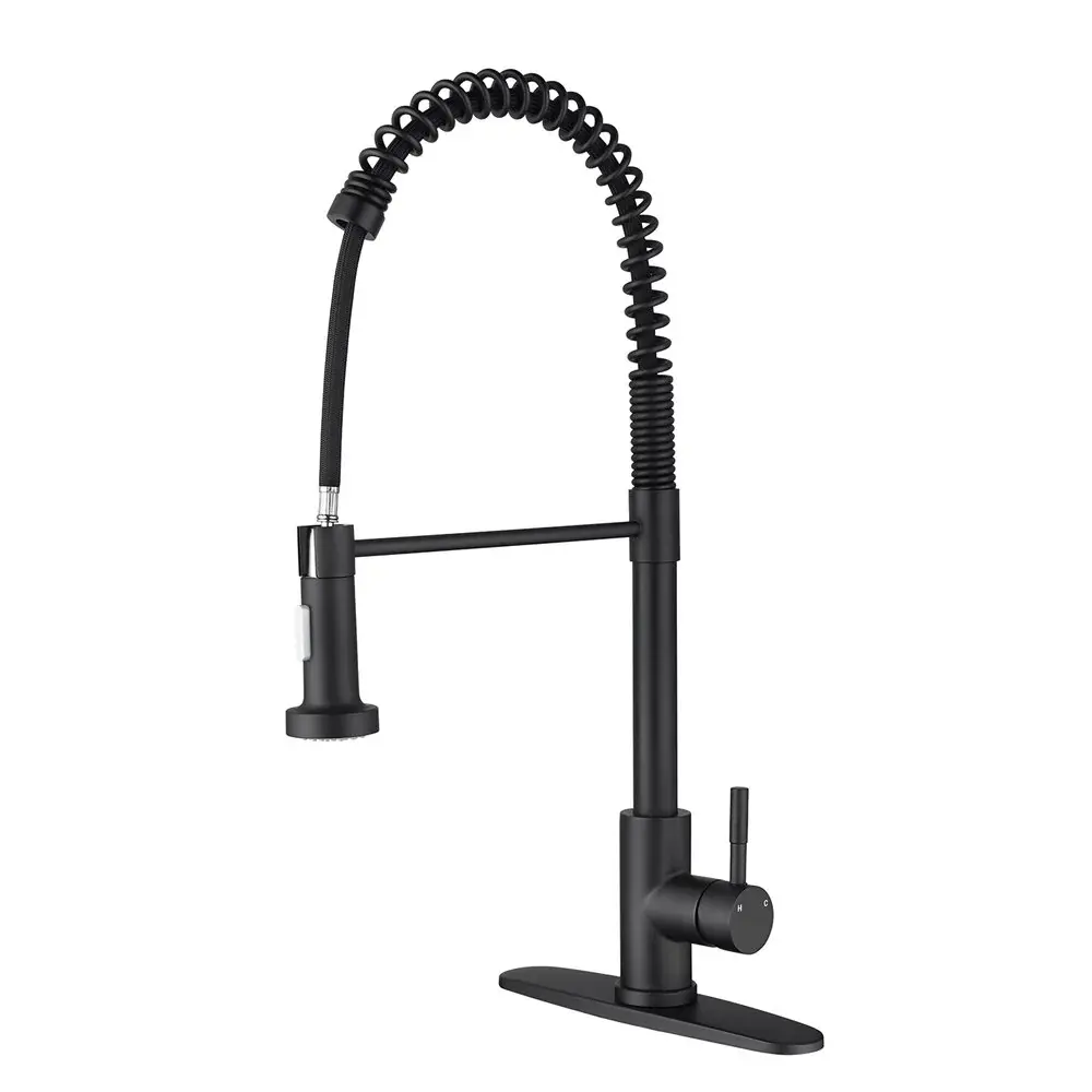 Pull Down Single Handle Kitchen Faucet, 1/3 Hole Stainless Steel Matte Ebony, Stream/Spray Mode, Flexible Rotation